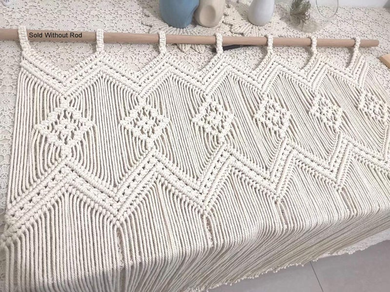 Achart Macrame Doorway Curtains Wall Hanging Window Curtain Panels Closet Room Divider Boho Wedding Decor Backdrop Macrame Valance Boho Kitchen Valance (Ivory White, 33.4''W x 35.4''H) - Image 5